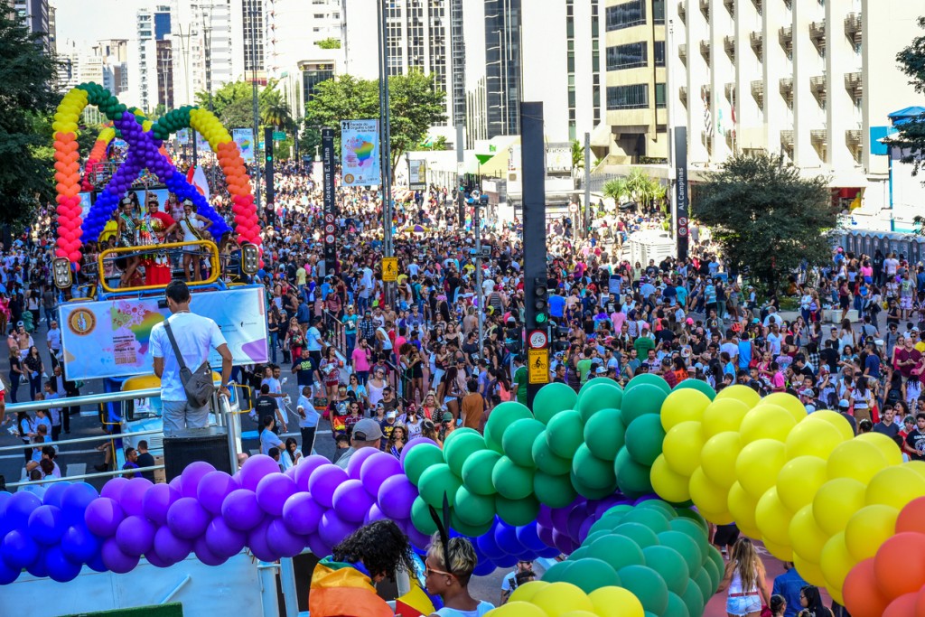 Sao Paulo, Brazil - June 18, 2017: LGBT Pride parade of Sao Paulo Brasil 2017 gays, lesbian, flags and crowd